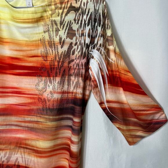 Chicos Tropical Print 3/4 Sleeve Top Size 2 - Picture 11 of 12